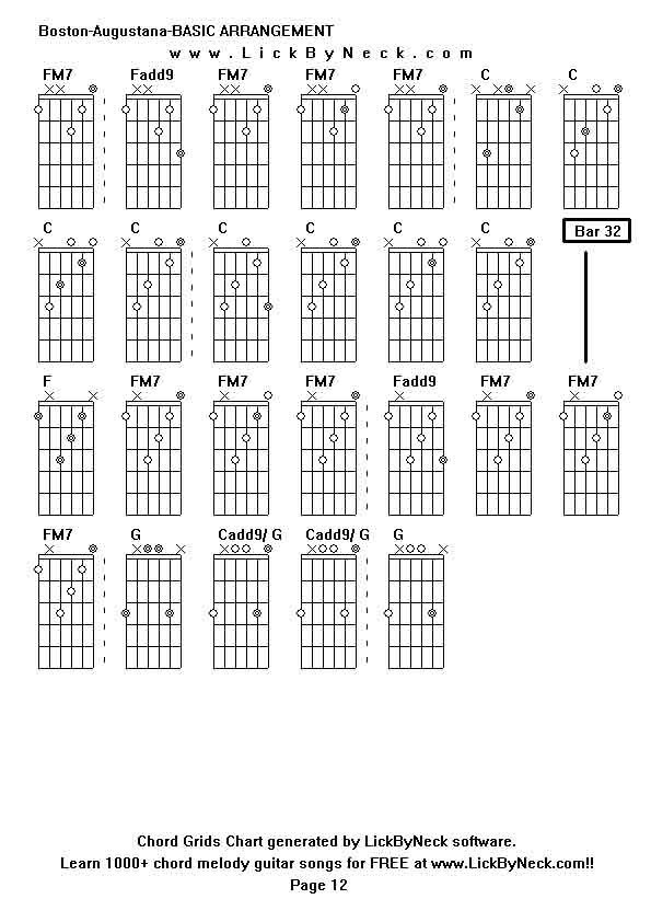 Chord Grids Chart of chord melody fingerstyle guitar song-Boston-Augustana-BASIC ARRANGEMENT,generated by LickByNeck software.